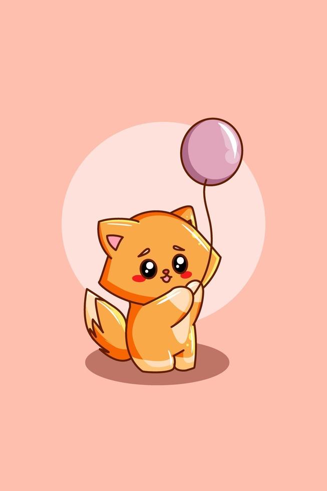 söt katt med ballong tecknad illustration vektor
