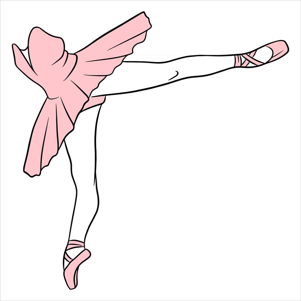 balett. ballerinans ben i en tutu och pointe. linjekonst. vektor
