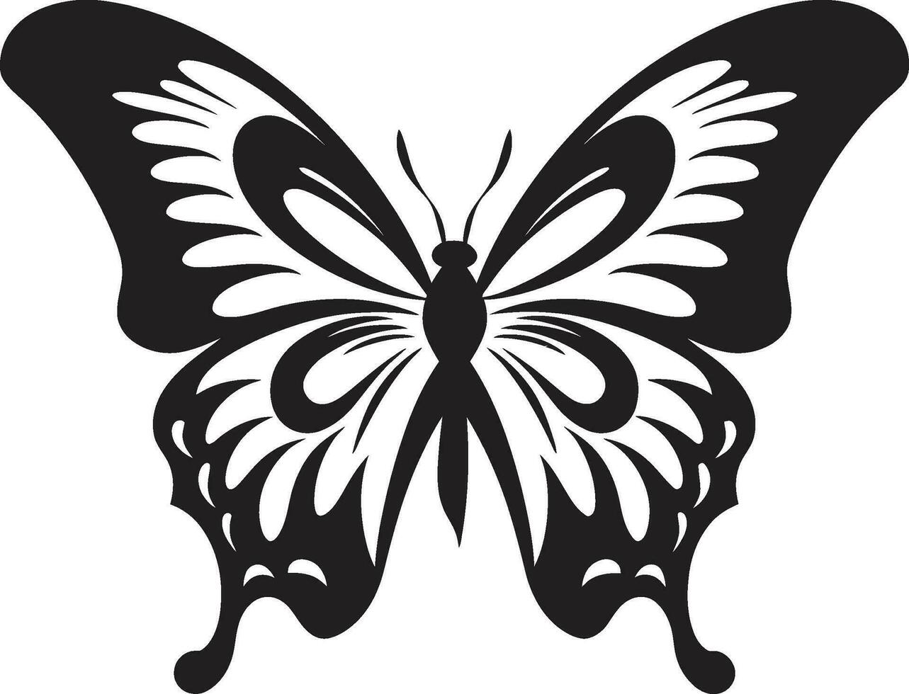 elegans i svartvit svart fjäril logotyp enfärgad majestät fjäril ikon i svart vektor