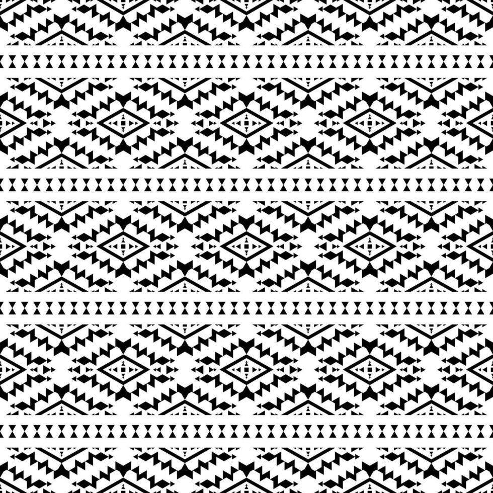 sömlös etnisk rand mönster i inföding amerikan stil. abstrakt geometrisk motiv med aztec och navajo stam. svart och vit färger. design för tyg, textil, prydnad, utskrift, interiör, matta. vektor