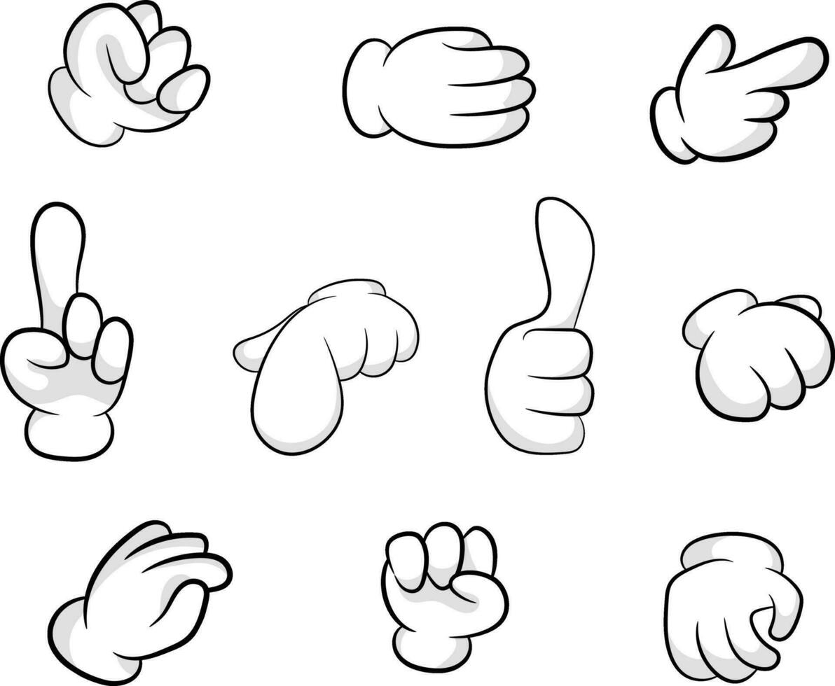 olika hand gester annorlunda situationer tecknad serie händer platt illustration vektor