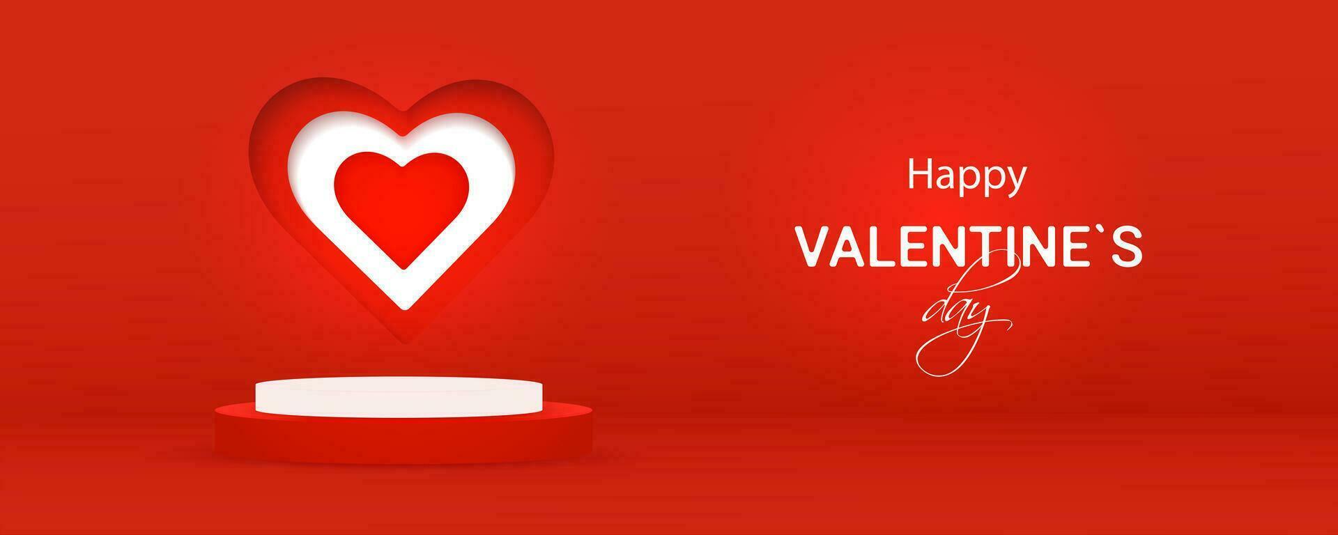 Valentinstag Tag glücklich Urlaub banner.vektor rot 3d Podium Papier Schnitt mit Herz zum Vorlage Rabatte mit ein Liebesthema Konzept zum Valentinstag Tag. abstrakt geometrisch.Verkauf Valentinstag Tag. vektor