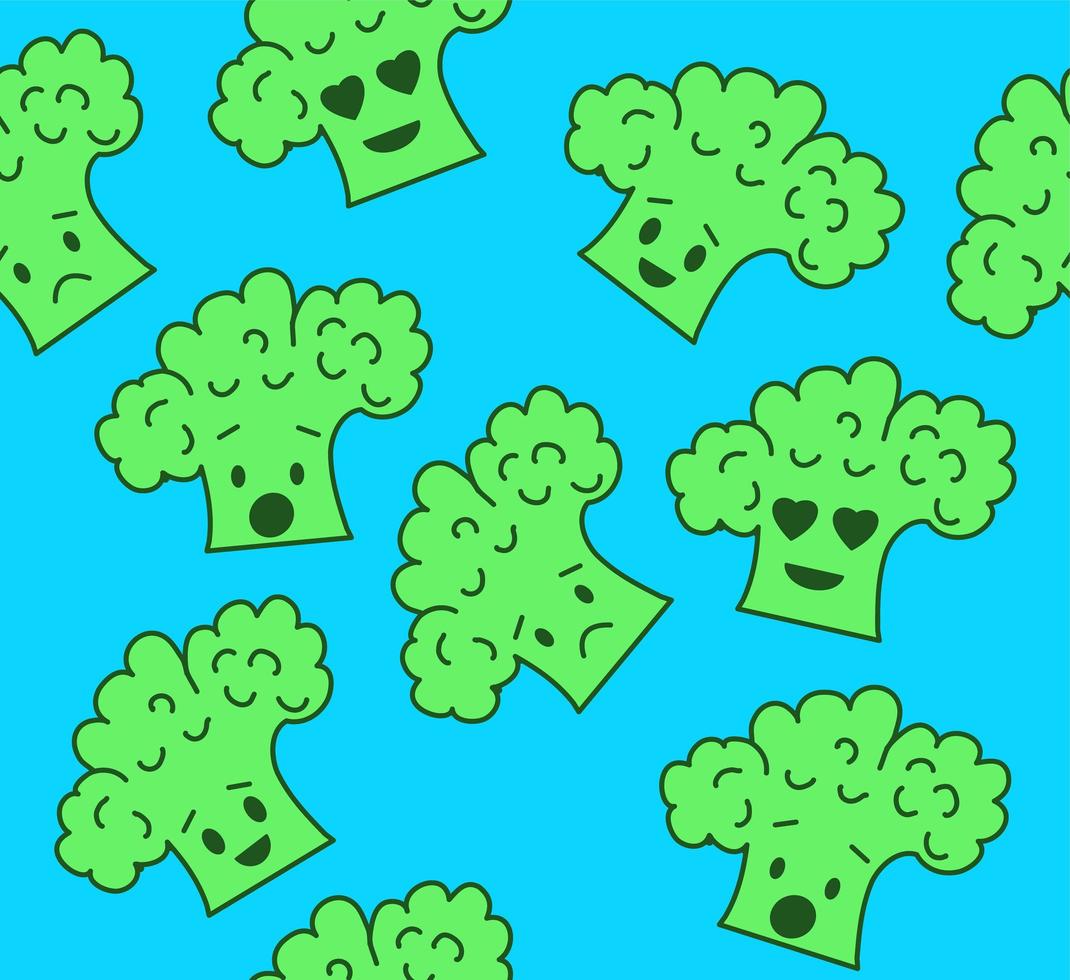 broccoli emojis på blå bakgrund. sömlös vektor