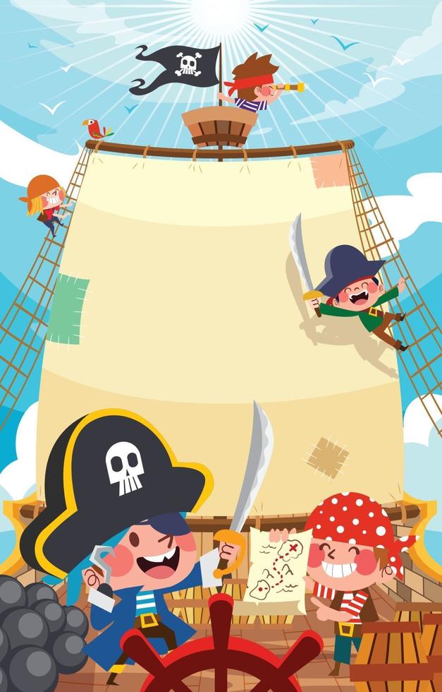 kleine Piraten segeln Hintergrundkonzept vektor