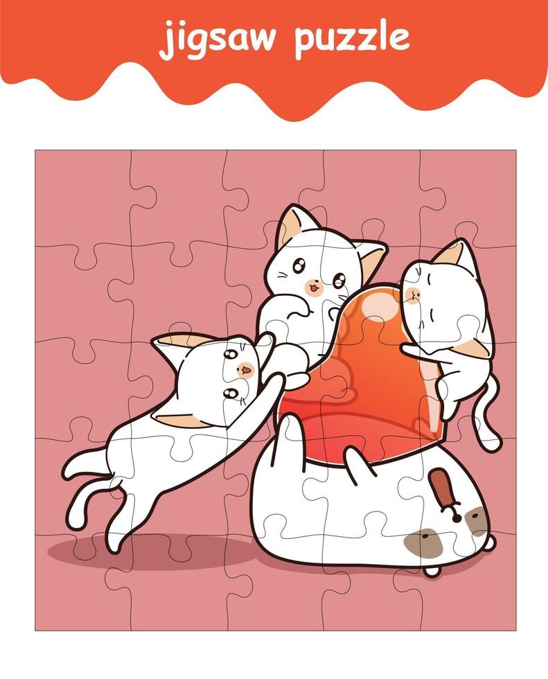 Puzzlespiel mit entzückenden Bären und Katzen mit Herzkarikatur vektor