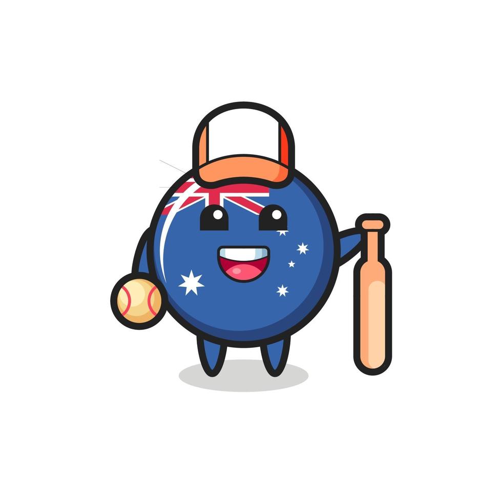 Zeichentrickfigur des australischen Flaggenabzeichens als Baseballspieler vektor