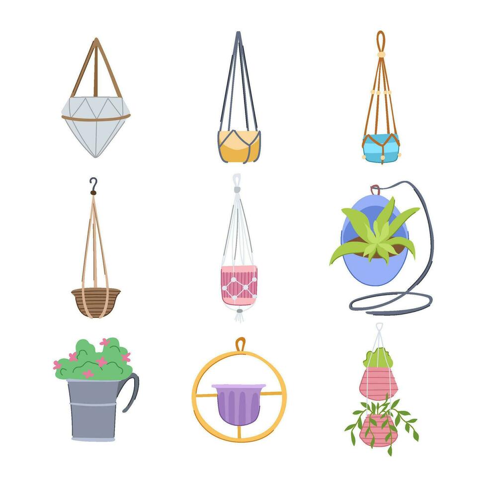 hängande planter uppsättning tecknad serie vektor illustration