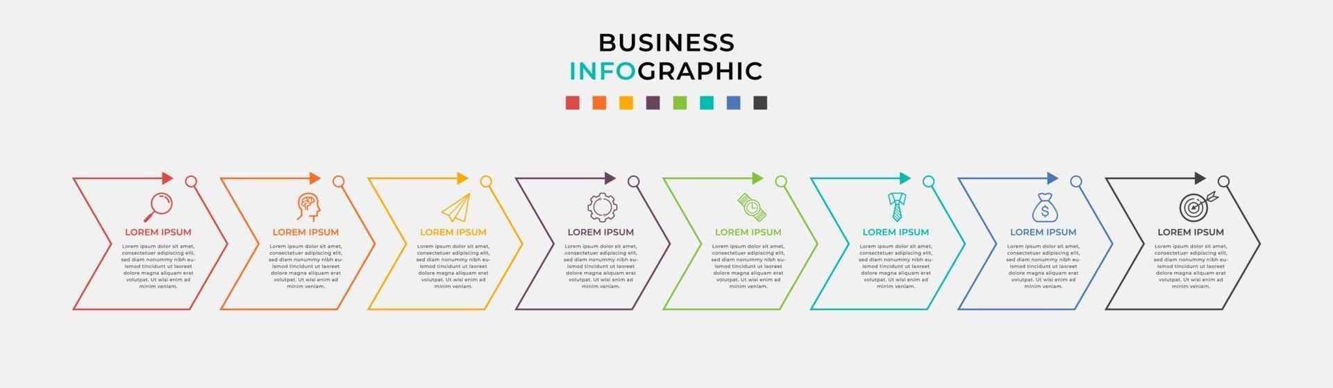 Infografik-Design-Business-Vorlage mit Symbolen und 8 Optionen oder Schritten vektor