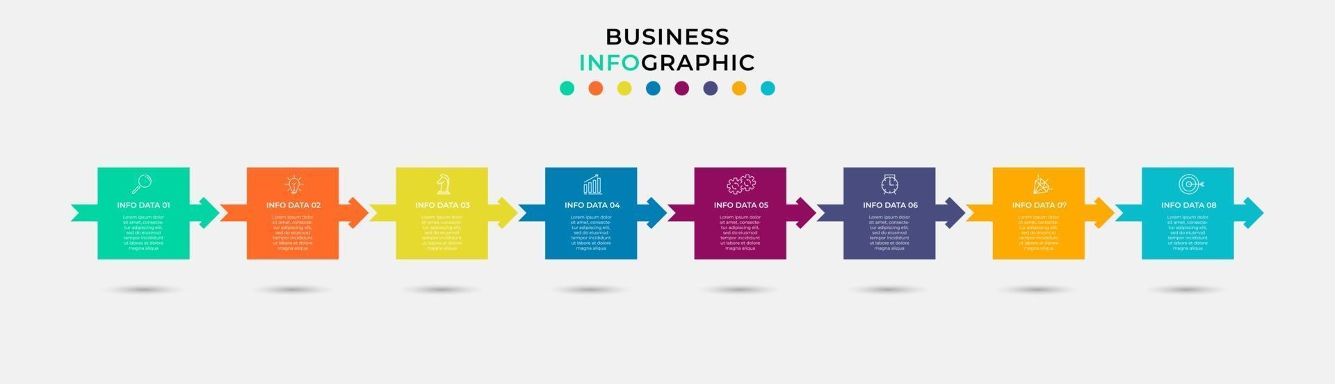 Infografik-Design-Business-Vorlage mit Symbolen und 8 Optionen oder Schritten vektor