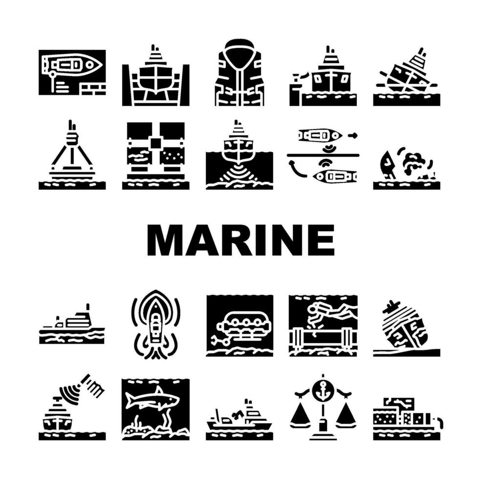 Marine Ingenieurwesen Schiff Symbole einstellen Vektor