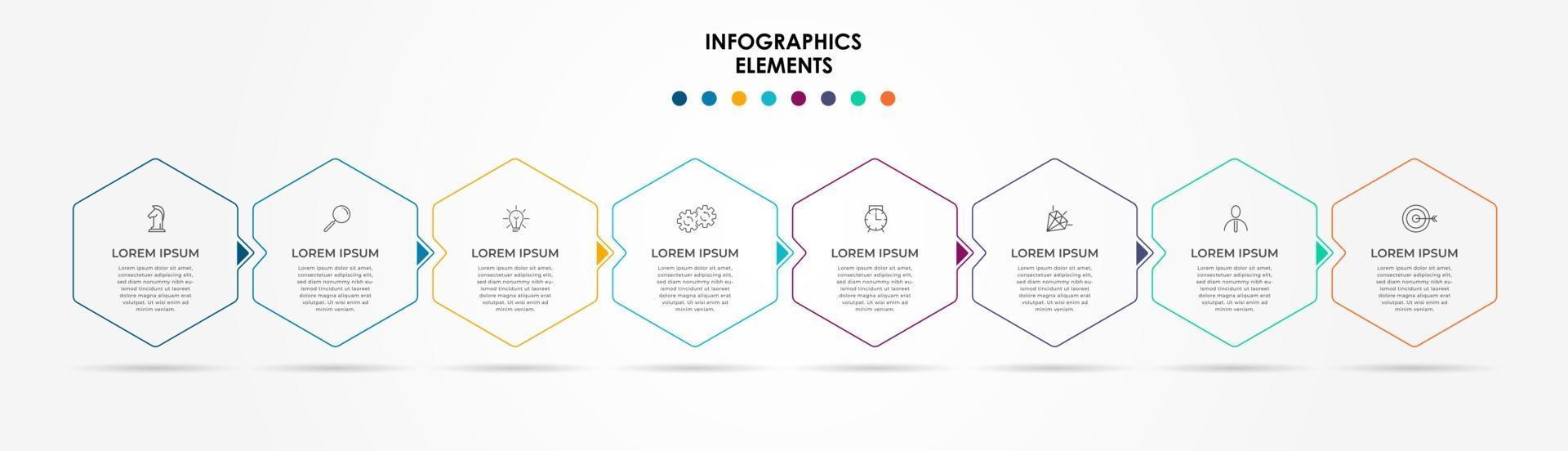 infographic design affärsmall med ikoner och 8 alternativ eller steg vektor