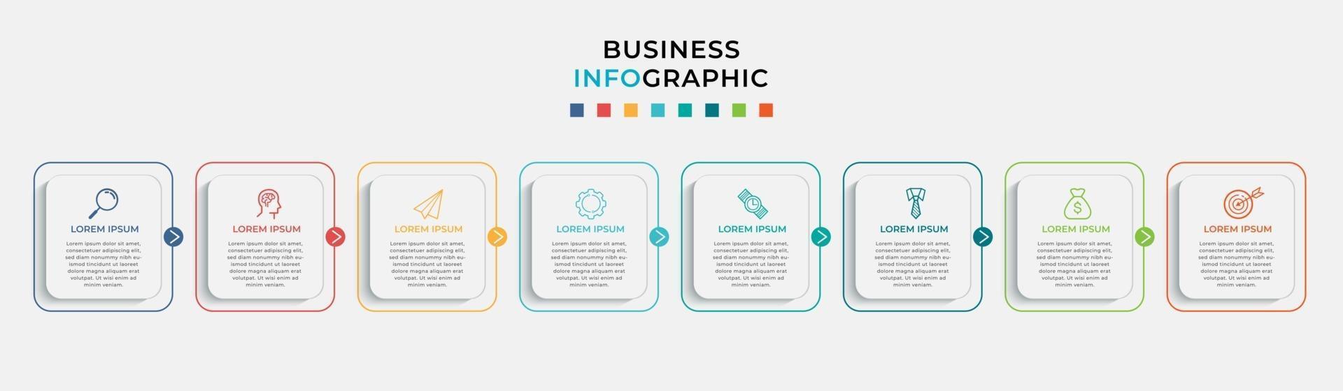 Infografik-Design-Business-Vorlage mit Symbolen und 8 Optionen oder Schritten vektor