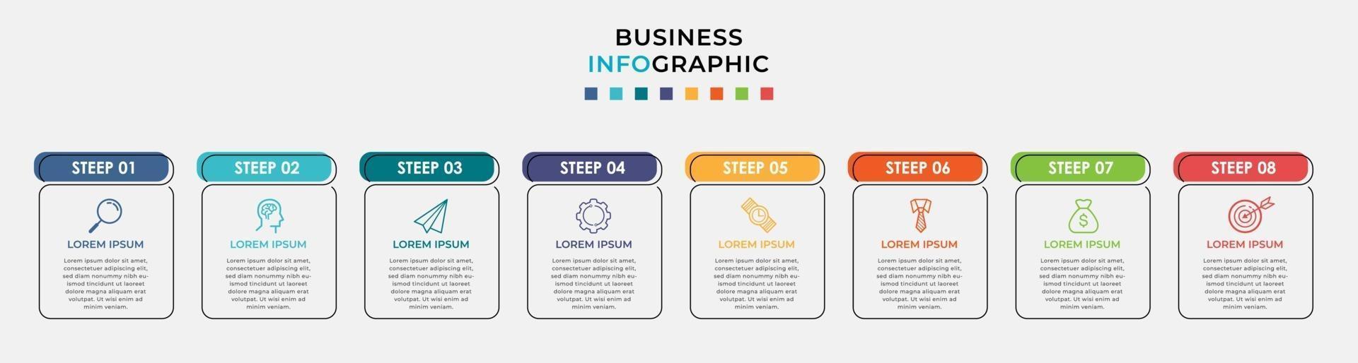 infographic design affärsmall med ikoner och 8 alternativ eller steg vektor