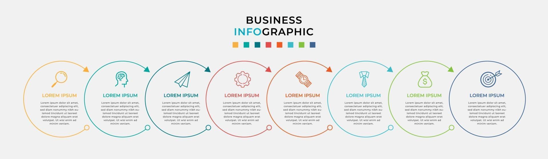 Infografik-Design-Business-Vorlage mit Symbolen und 8 Optionen oder Schritten vektor