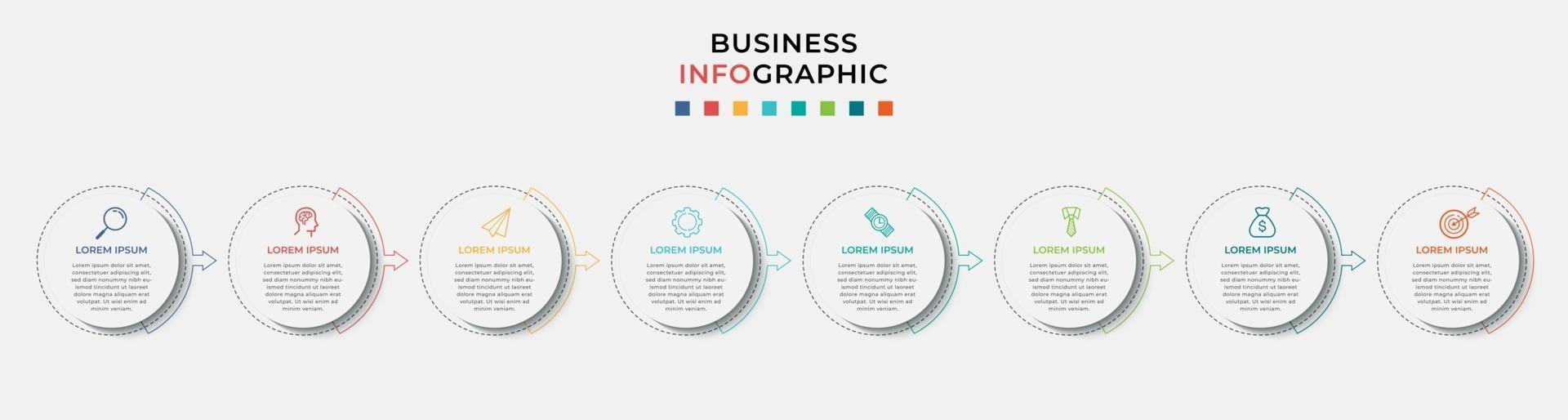 Infografik-Design-Business-Vorlage mit Symbolen und 8 Optionen oder Schritten vektor