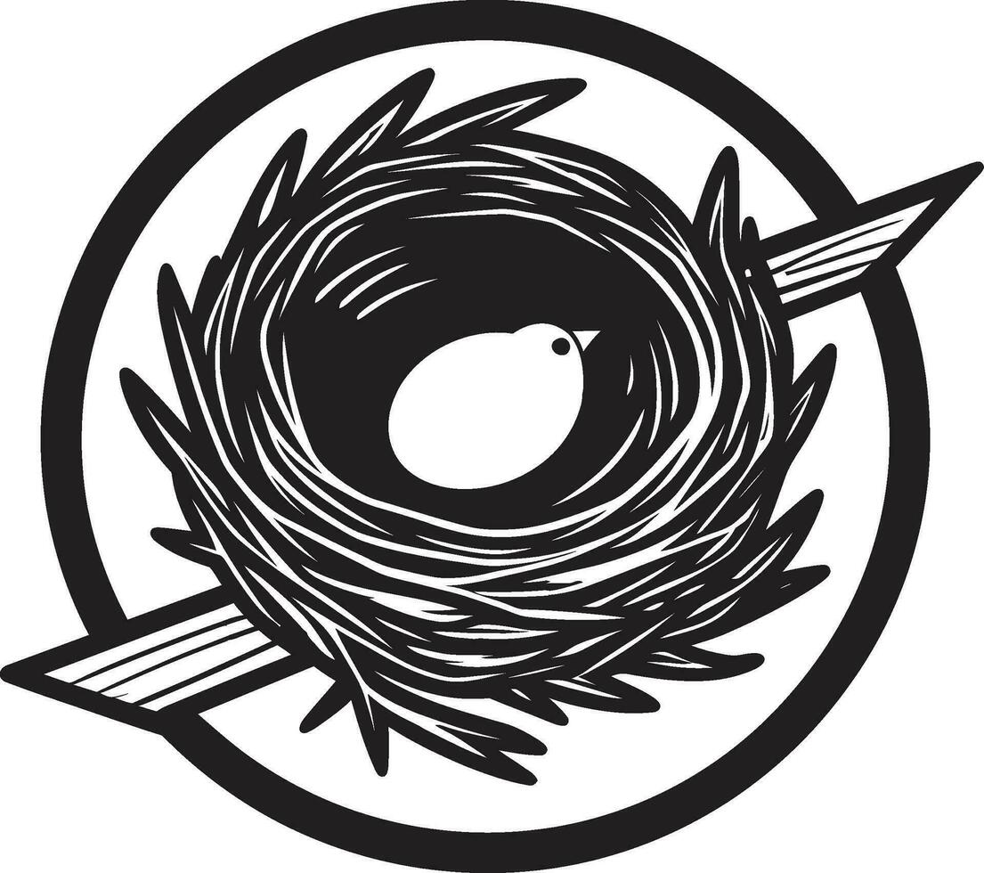 de charm av svart avian bo logotyp elegant nesting noir fågel bo symbol vektor