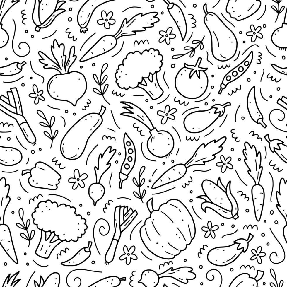 handritad sömlösa mönster av grönsaker. vektor illustration.