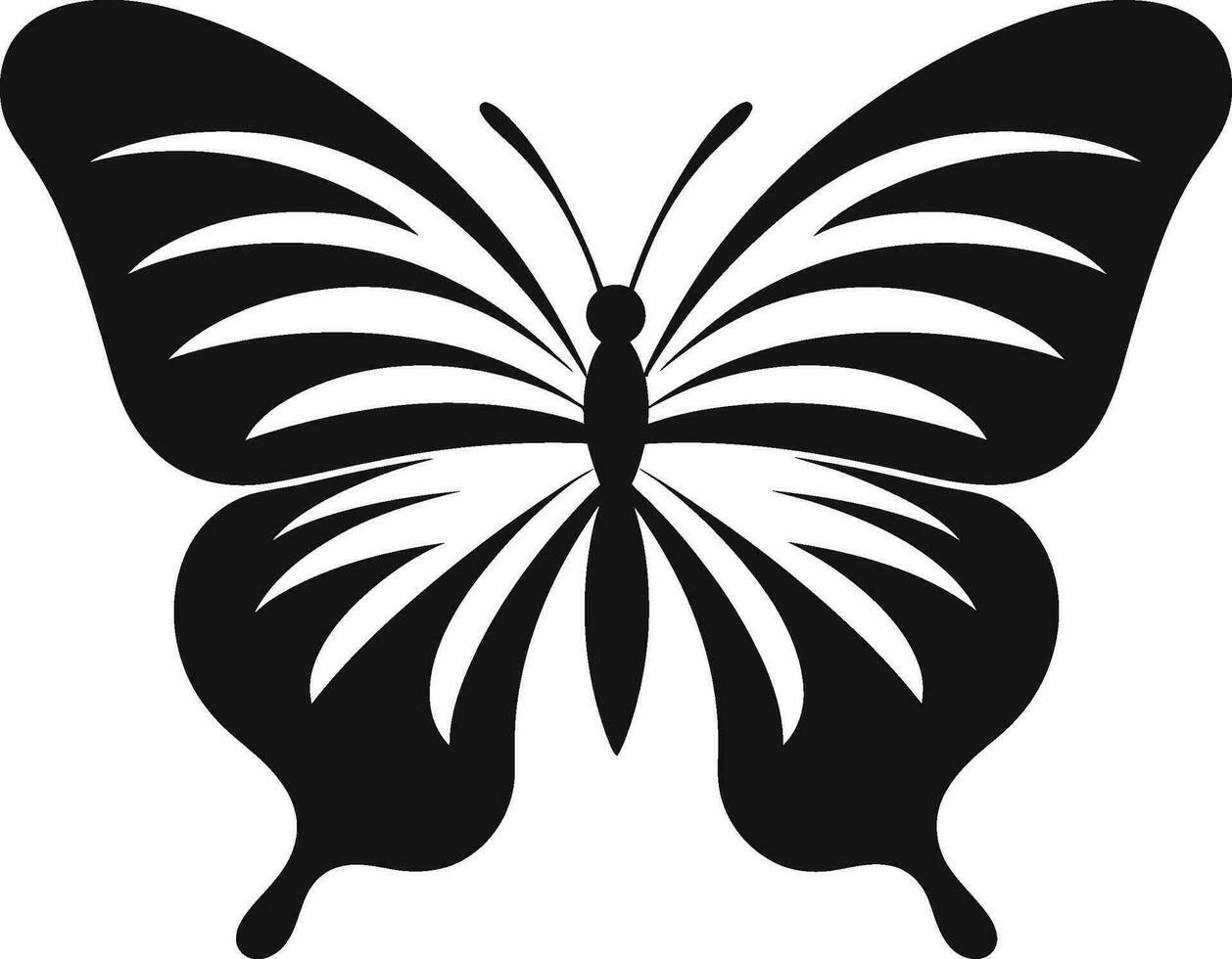 graciös intrikat fjäril mark i svart vingar av enkelhet i noir fjäril emblem vektor