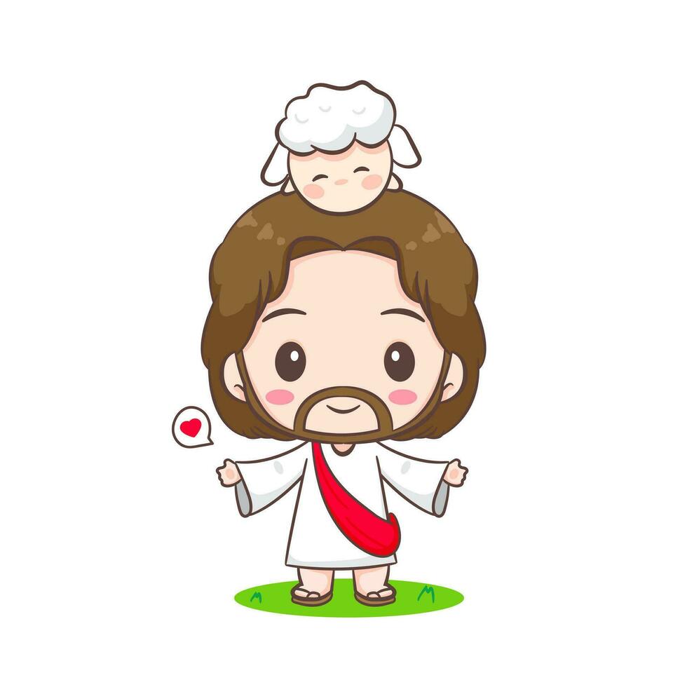 süß Jesus Christus Karikatur Charakter. Christian Religion Konzept Design. Hand gezeichnet Chibi Charakter Clip Kunst Aufkleber isoliert Weiß Hintergrund. Vektor Kunst Illustration