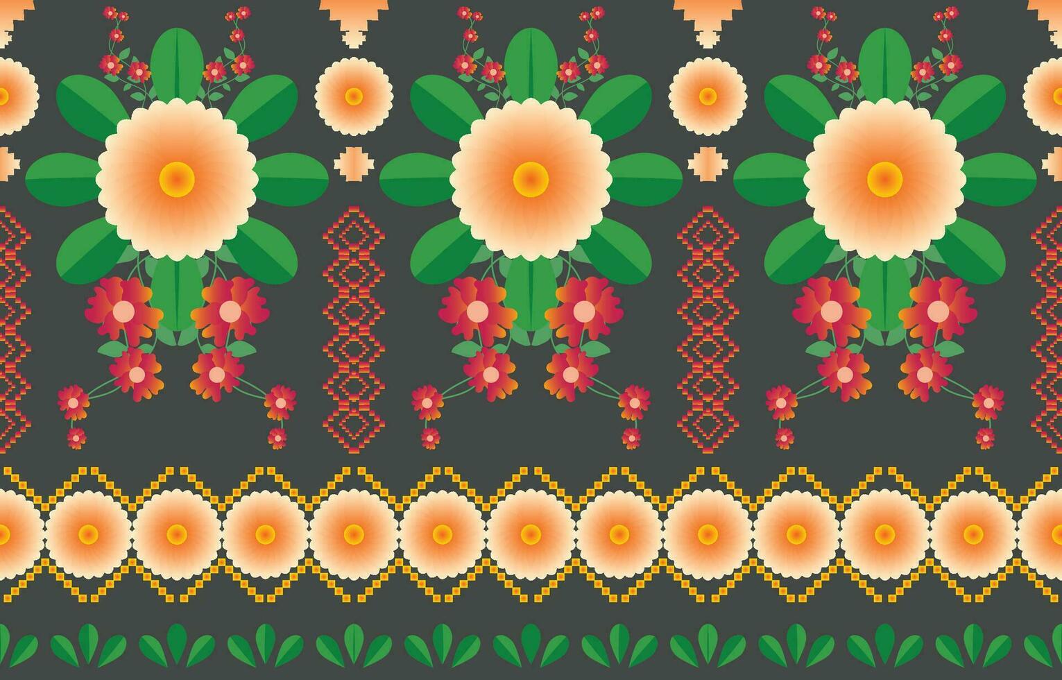 bunter Stoff mit Mandala-Blume. Geometrisches ethnisches Muster im traditionellen orientalischen Hintergrunddesign für Teppich, Tapete, Kleidung, Verpackung, Batik, Vektorillustrationsstickereiart. vektor