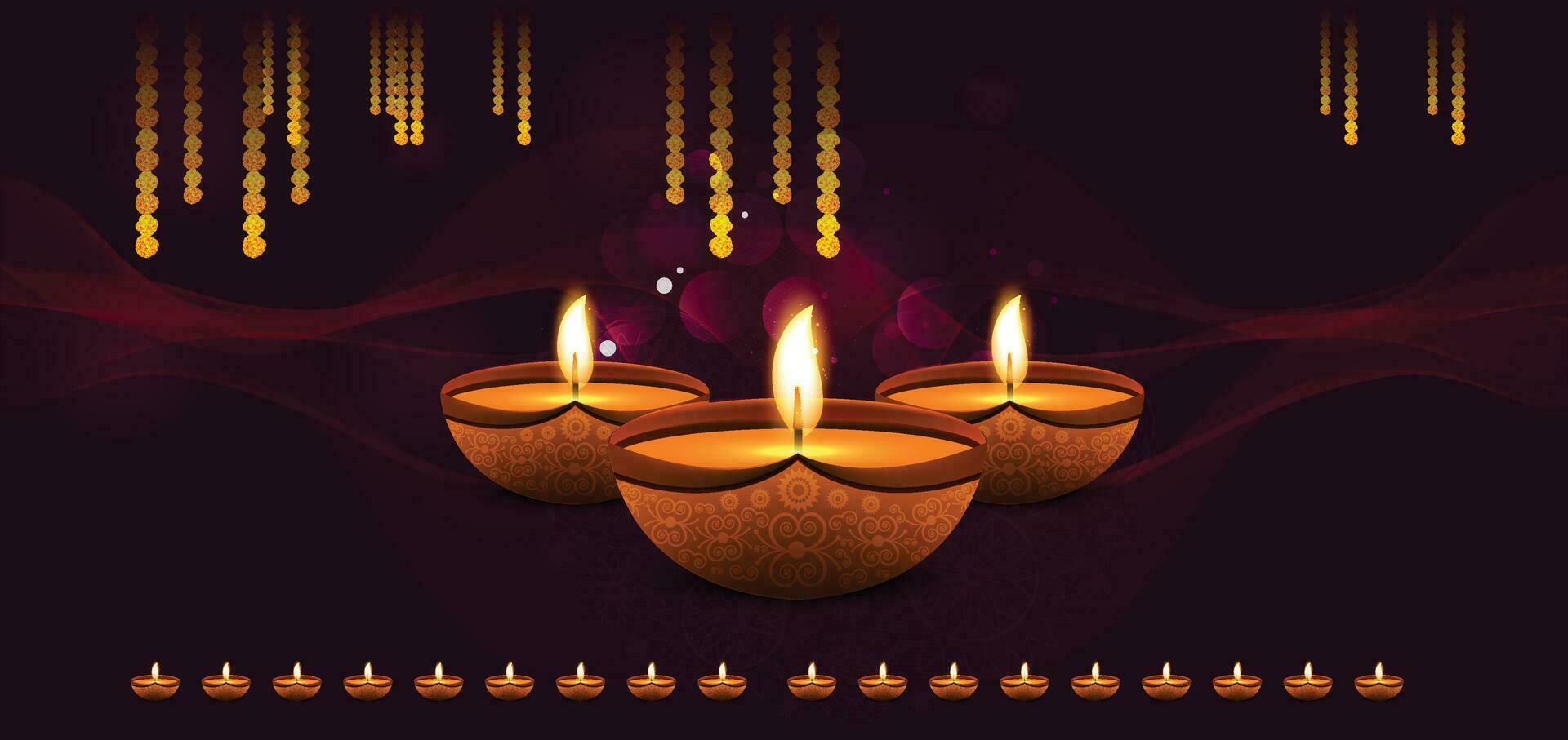 lysande diwali diya dekorativ festival webb baner vektor