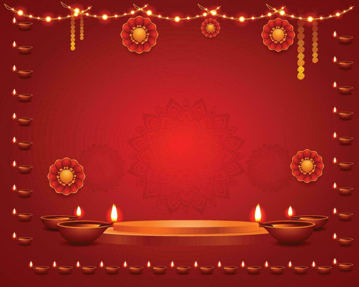 diwali baner med diya och 3d podium för produkt visa vektor