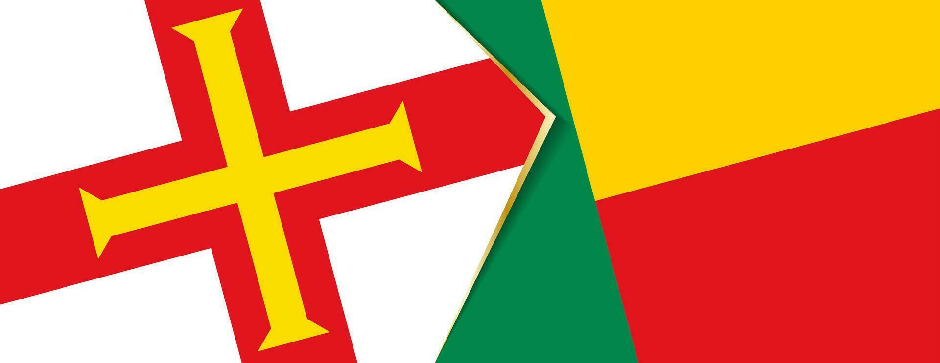 Guernsey und Benin Flaggen, zwei Vektor Flaggen.