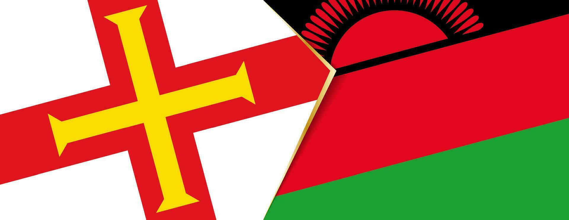 Guernsey und Malawi Flaggen, zwei Vektor Flaggen.