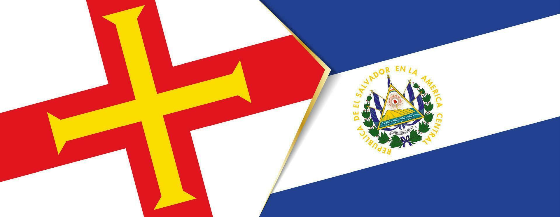 Guernsey und el Salvador Flaggen, zwei Vektor Flaggen.