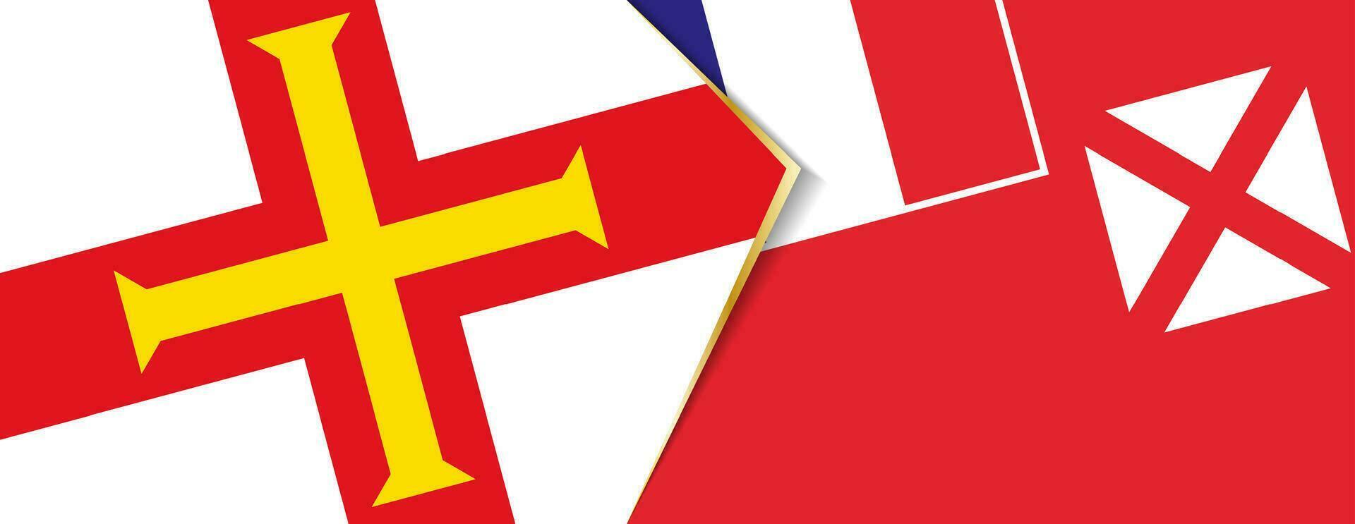 Guernsey und Wallis und futuna Flaggen, zwei Vektor Flaggen.