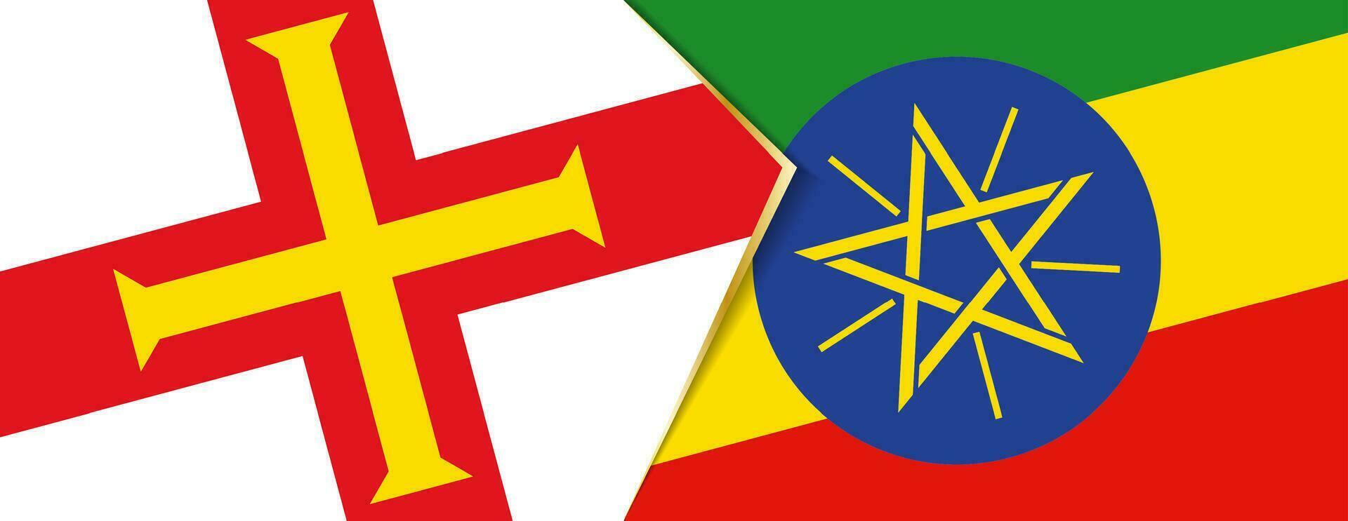 Guernsey und Äthiopien Flaggen, zwei Vektor Flaggen.