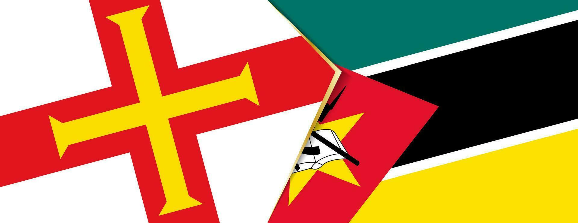 Guernsey und Mozambique Flaggen, zwei Vektor Flaggen.