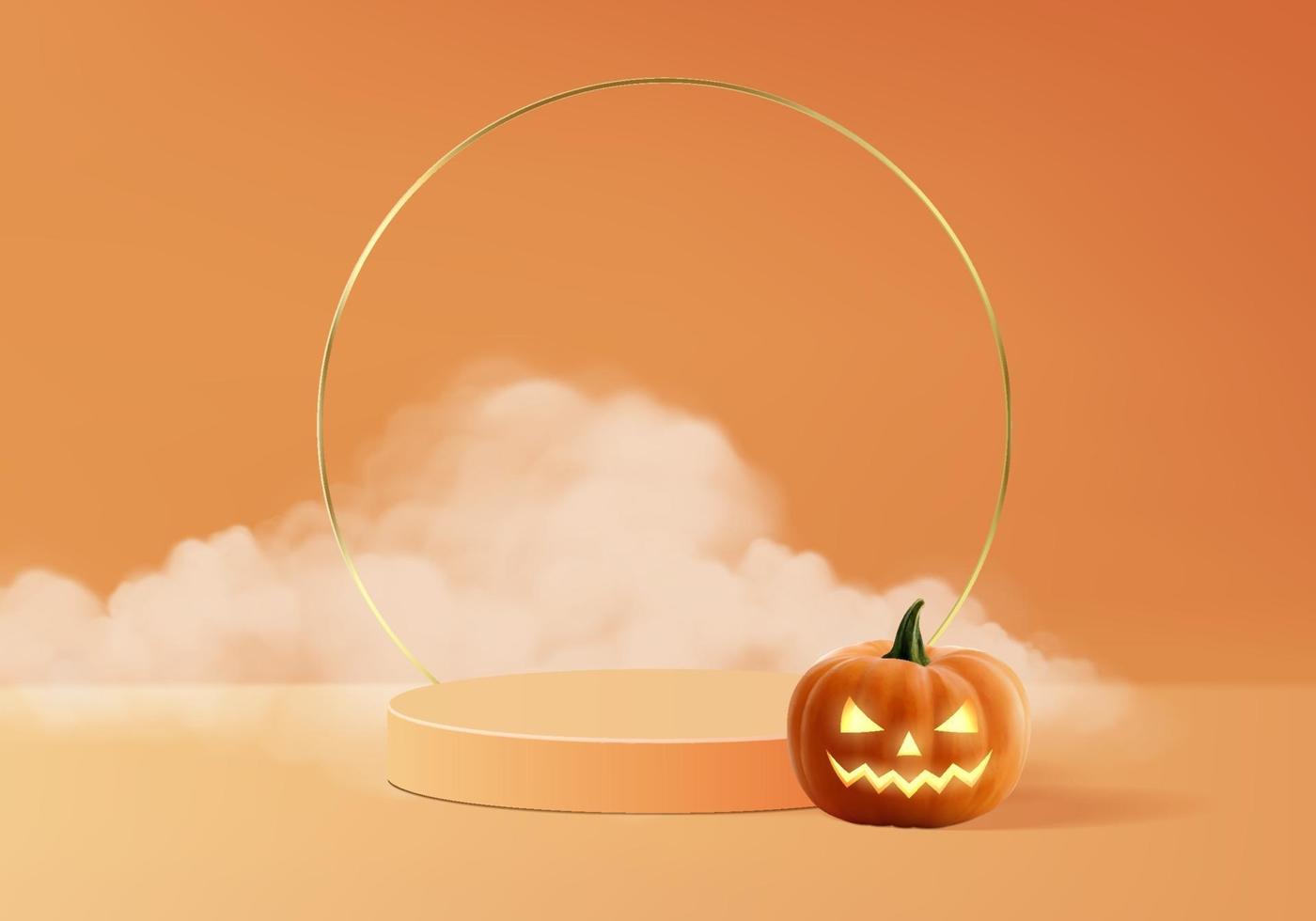 3d halloween minimaler rauch und kürbispodium für produkthintergrund vektor