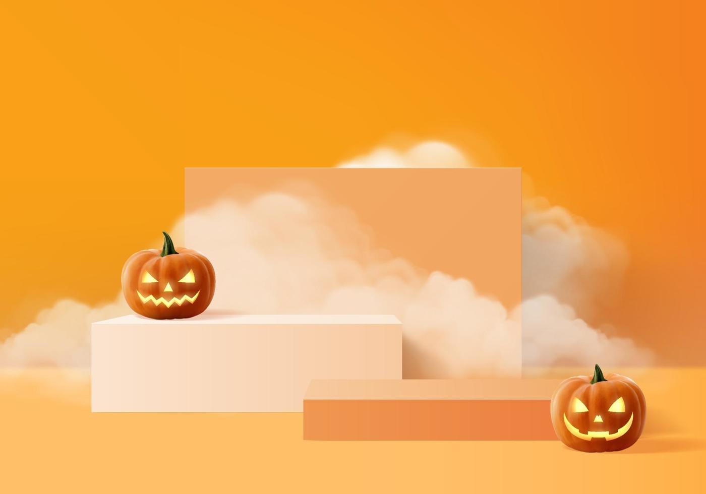 3d halloween minimaler rauch und kürbispodium für produkthintergrund vektor