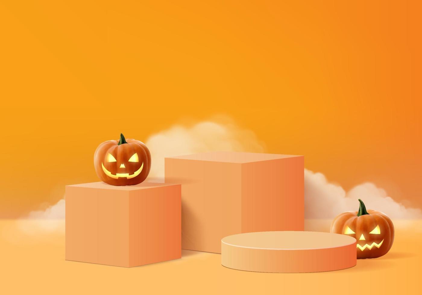 3d halloween minimaler rauch und kürbispodium für produkthintergrund vektor