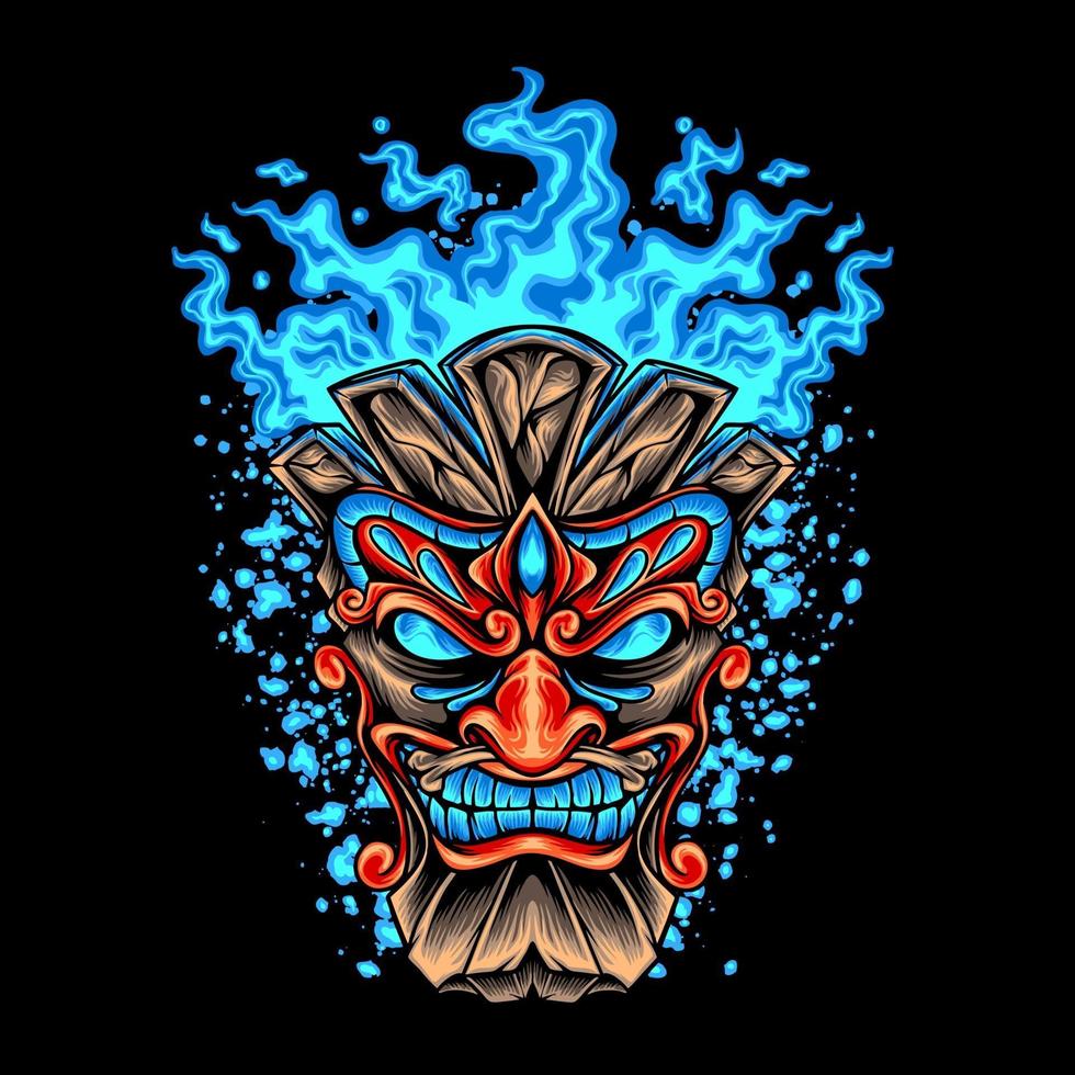Tiki-Kopf mit blauem Feuer vektor
