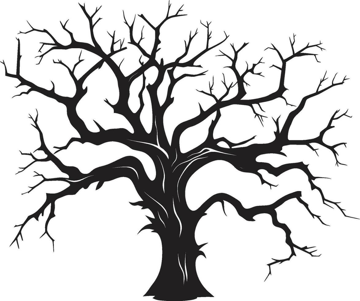 tyst ekar svartvit skildring av en död- träd förfall kvardröjande skönhet en död- träd i tyst vektor