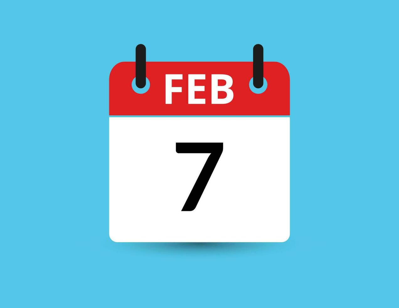 februari 7. platt ikon kalender isolerat på blå bakgrund. datum och månad vektor illustration