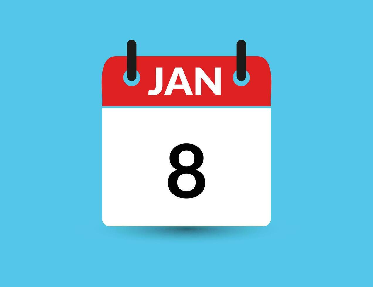januari 8. platt ikon kalender isolerat på blå bakgrund. datum och månad vektor illustration