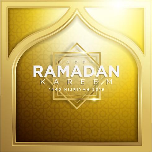 Guld Ramadan Kareem Bakgrund 1440 Hijr med Ramadan Kareem 3D Lettering Text vektor