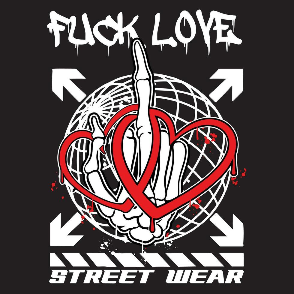graffiti mitten finger kärlek gata ha på sig illustration med slogan knulla kärlek vektor