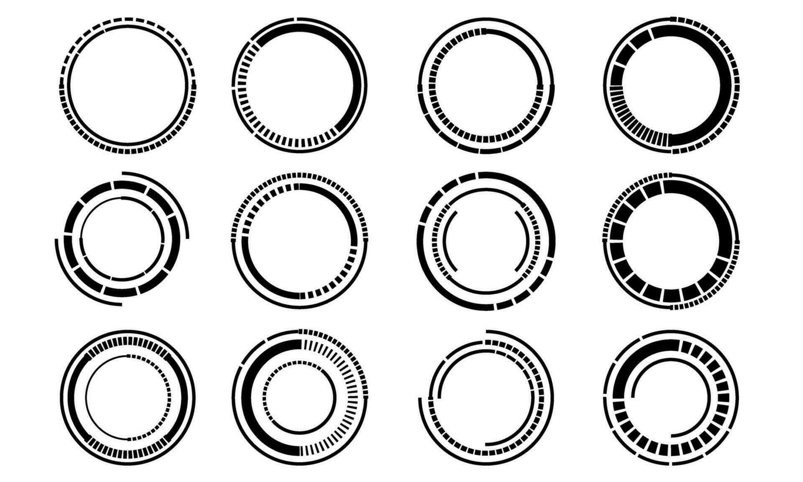uppsättning av sci fi svart cirkel användare gränssnitt element teknologi trogen design modern kreativ på vit bakgrund vektor