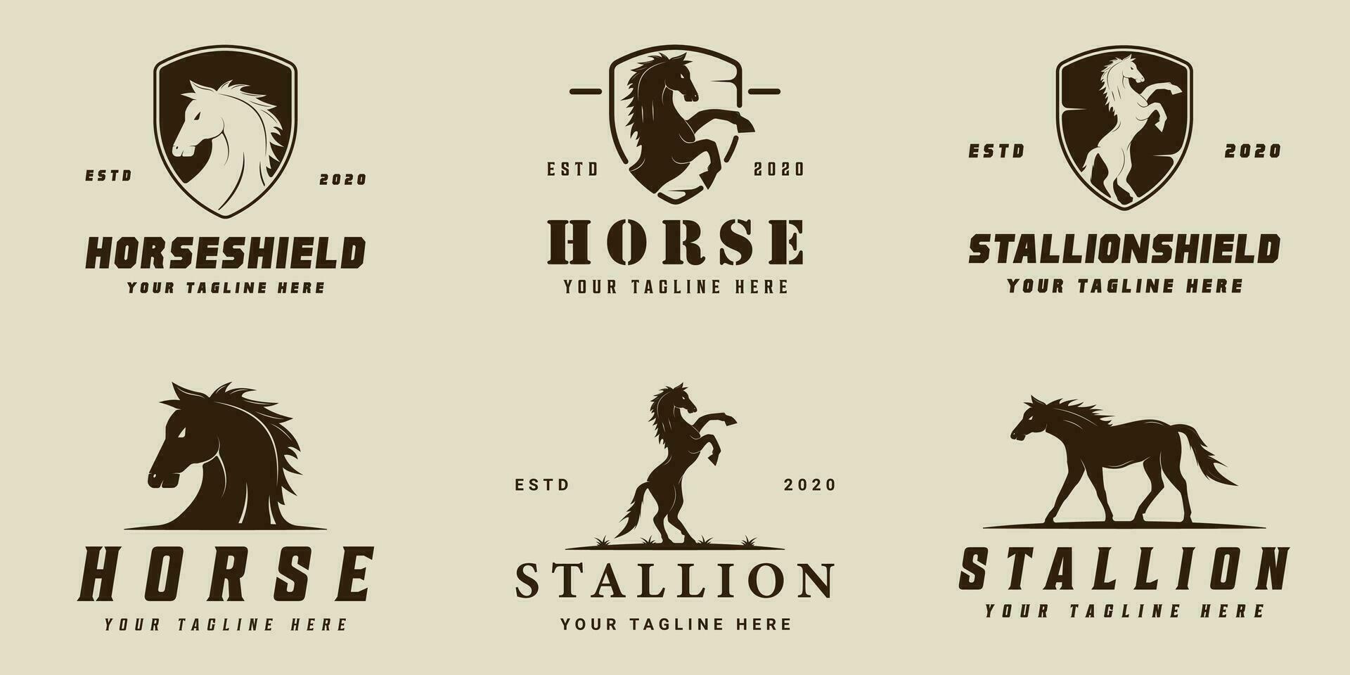 einstellen von Silhouette Pferd Logo Vektor Jahrgang Illustration Vorlage Symbol Grafik Design. bündeln Sammlung von verschiedene Hengst wild Tier Zeichen oder Symbol zum Bauernhof und Ranch Konzept