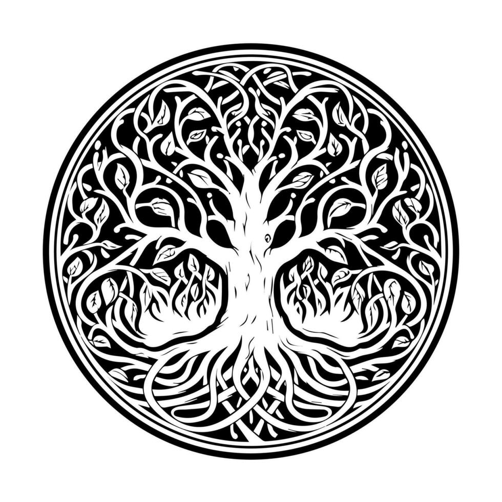 keltisch Baum von Leben dekorativ Vektor Ornament, tätowieren skizzieren. Grunge Vektor Illustration von das skandinavisch Mythen mit keltisch Kultur.