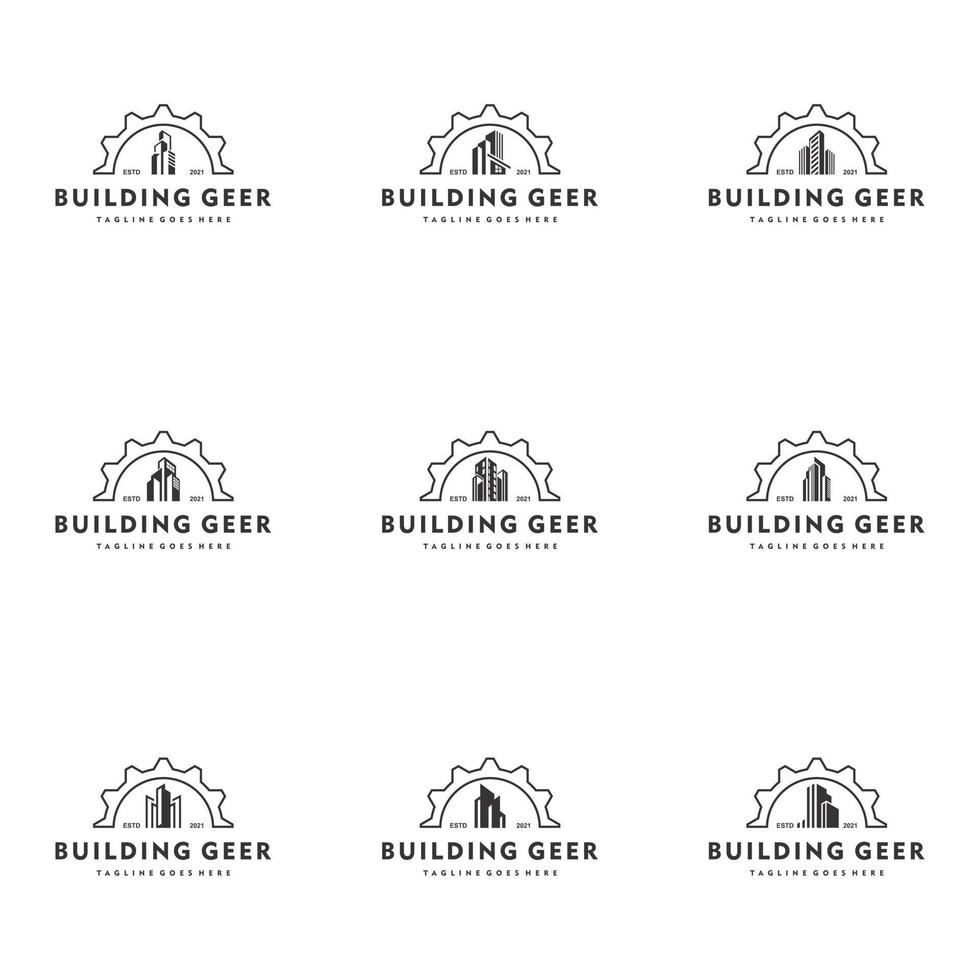 Architekt Bau Logo Set Vektor Icon Illustration Design