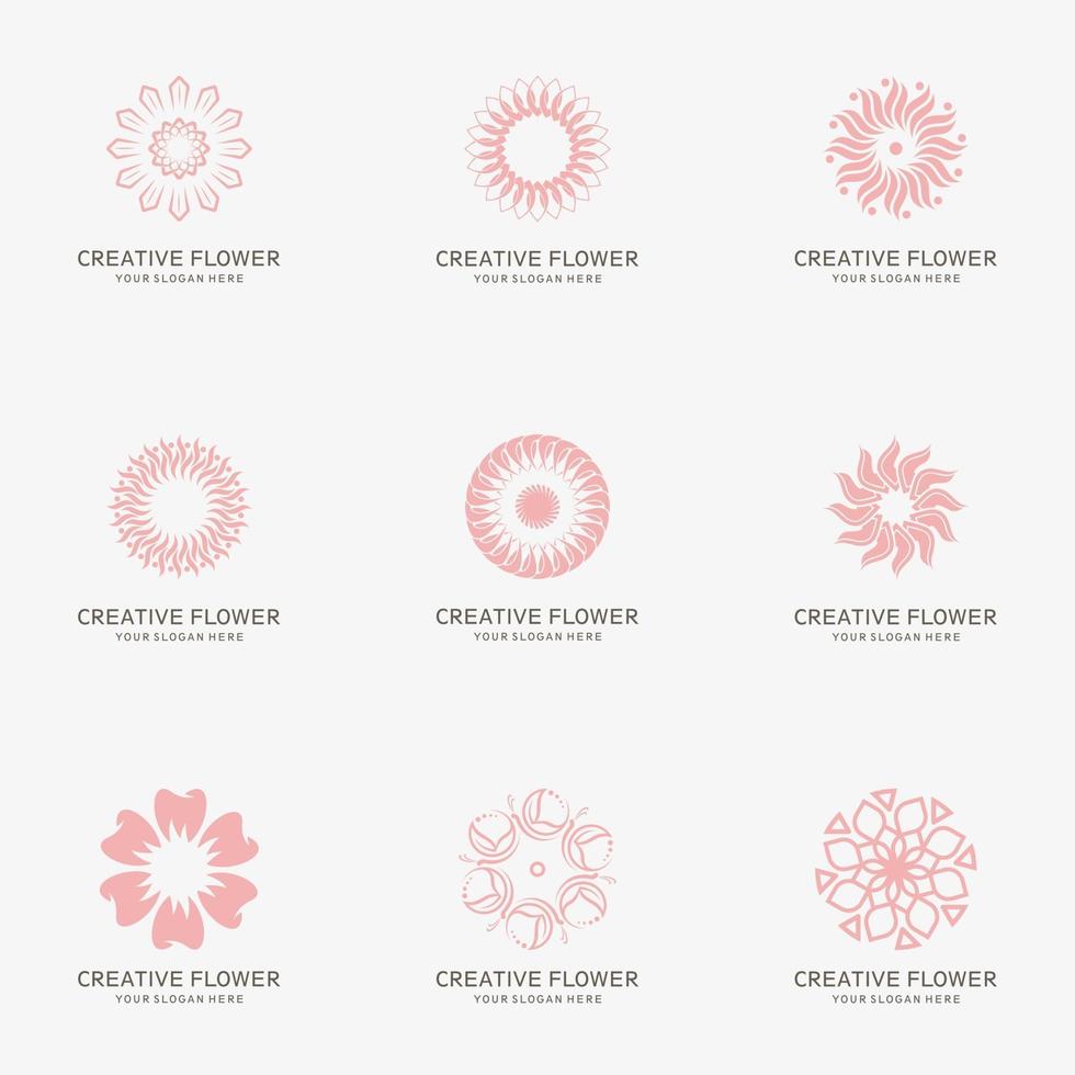 Luxus, Blumenlotos, Schönheitslogo Set Vektor Icon Illustration Design