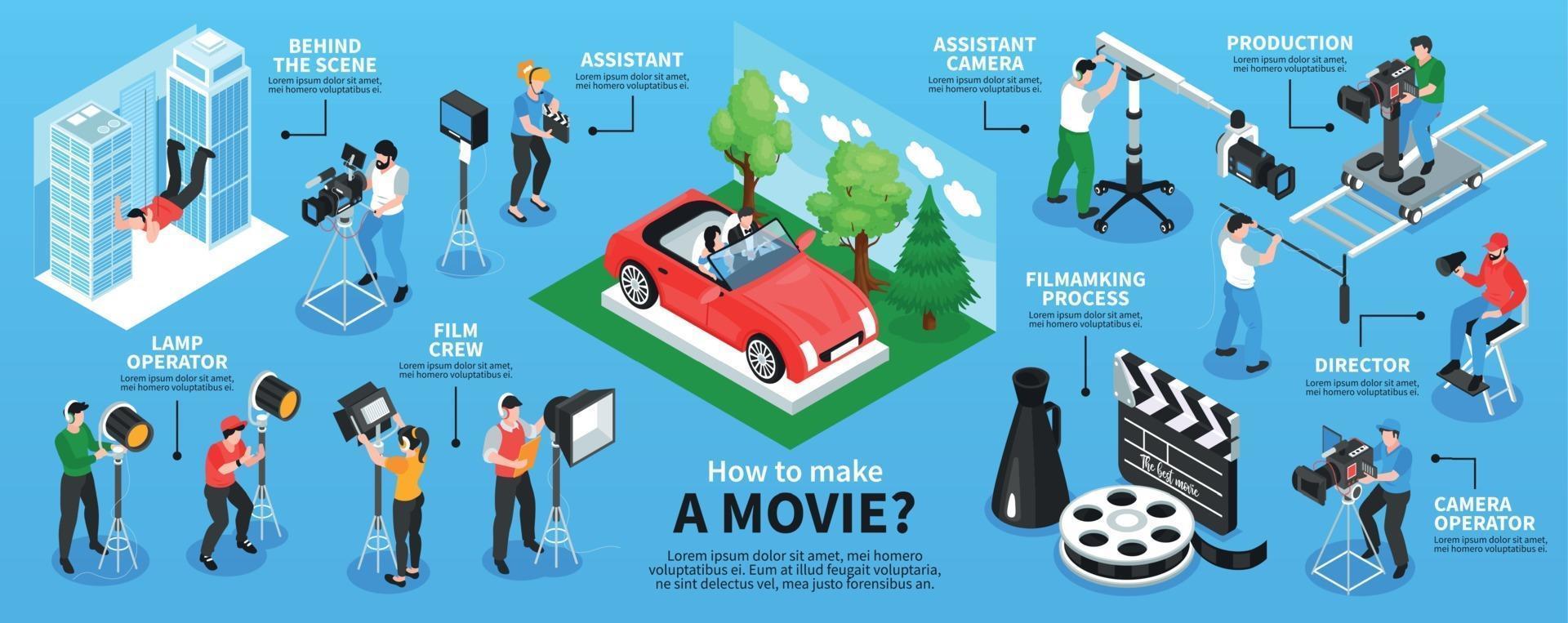 göra film isometrisk infografik vektor