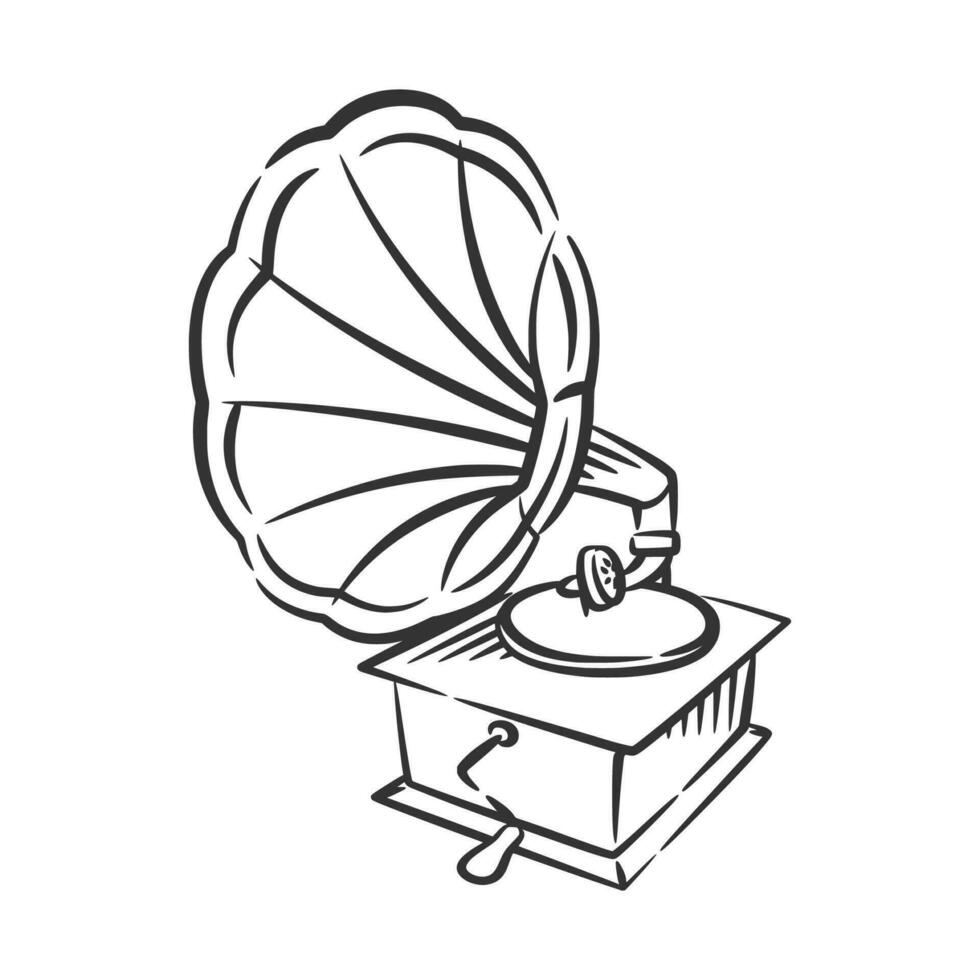 grammofon årgång musik linje konst hand teckning vektor