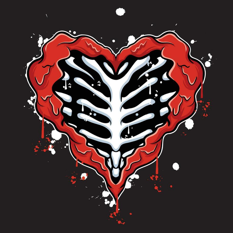 vektor graffiti hand dragen hjärta skelett mönster för streetwear illustration