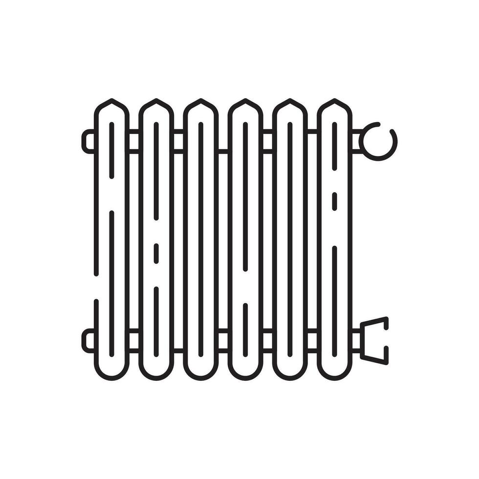 hus uppvärmning linje ikon. tunn kontur symbol. pannor, radiatorer och termostater. gas, elektrisk, fast bränsle, pellets, sol- pannor. isolerat vektor översikt illustrationer. redigerbar stroke.